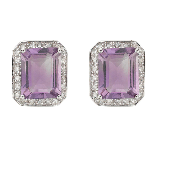 0.23ct TW Diamonds 9ct White Gold Earrings with 6.82ct Amethyst Centre Stone