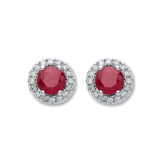 0.15ct TW Diamonds 9ct White Gold 5mm Earrings with 0.9ct Ruby Centre Stone