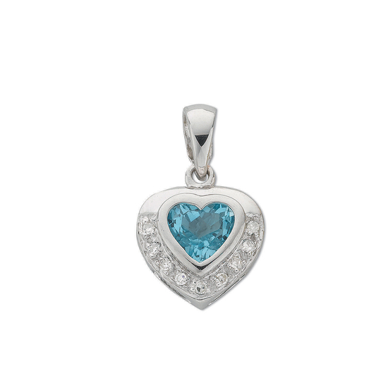 9ct White Gold 0.04ct Diamond & 1.00ct Blue Topaz Heart Pendant