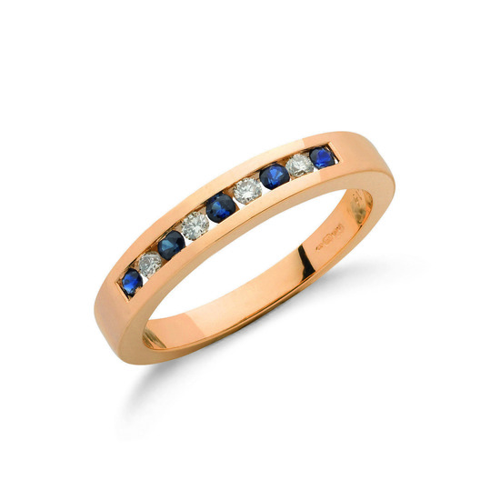 9ct Gold Ring with 0.14ct TW recessed mounted Diamonds and five Sapphires 0.31ct TW, Size L