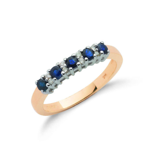 9ct Gold Ring with 0.06ct TW Diamonds and five Sapphires 0.50ct TW