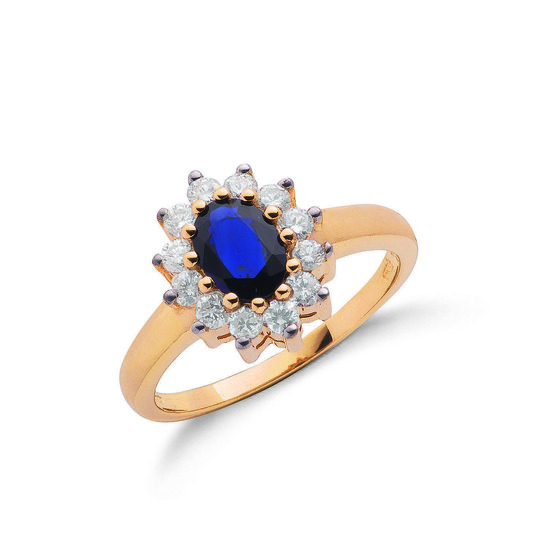 9ct Gold Ring with 0.50ct TW Diamonds and 0.72ct Sapphire Centre Stone, Size L