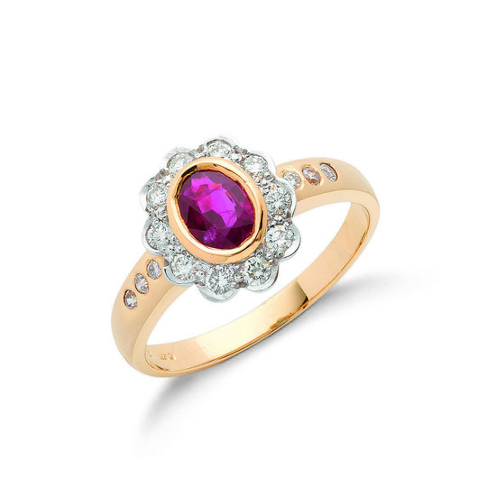 18ct Gold Ring with 0.36ct TW Diamonds and 0.90ct Ruby Centre Stone