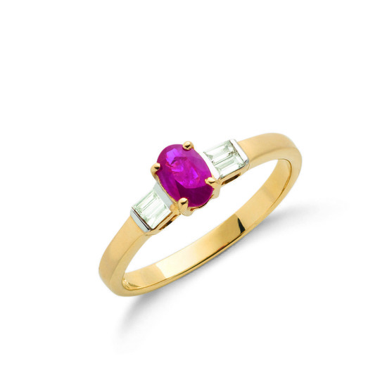 9ct Gold Ring with 0.11ct Diamonds and 0.60ct Centre Ruby, Size K
