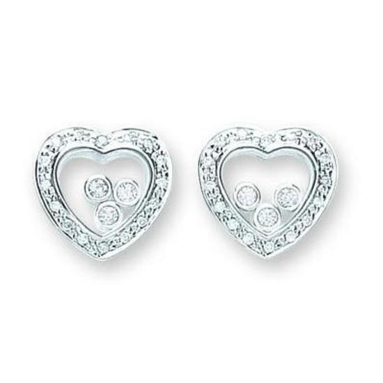 Sterling Silver Floating CZ Heart  Stud Earrings 4.2g