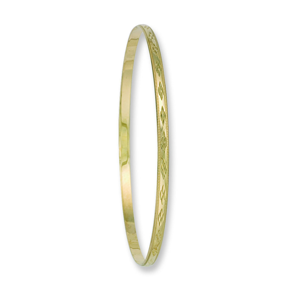 9ct Yellow Gold 3mm D/C D - Shaped Slave Bangle 4.4g