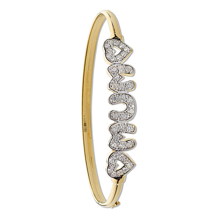 9ct Yellow Gold CZ Heart / Mum Bangle 6.0g