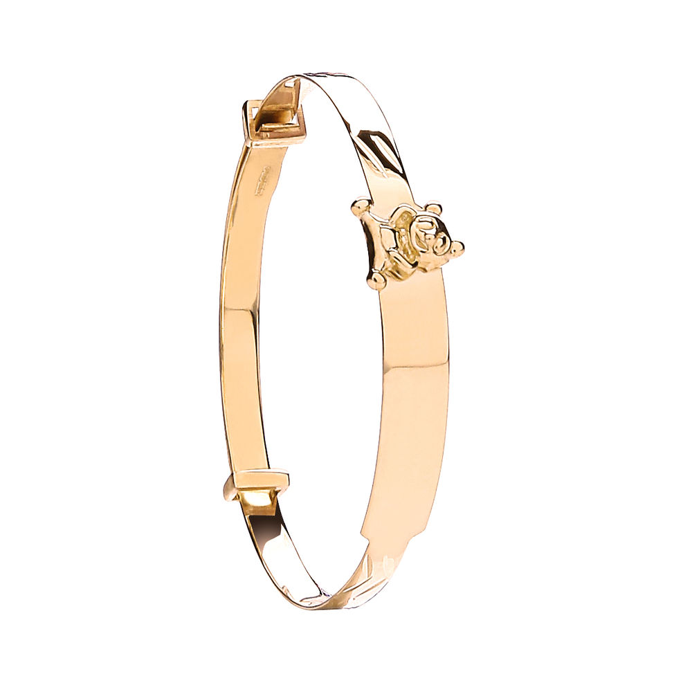 9ct Yellow Gold Expandable Baby Bangle With Teddy on ID 2.8g