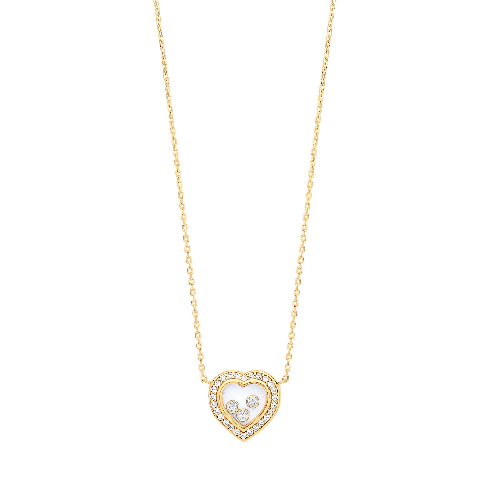 Y/G Floating CZs Heart Pendant Necklace 16