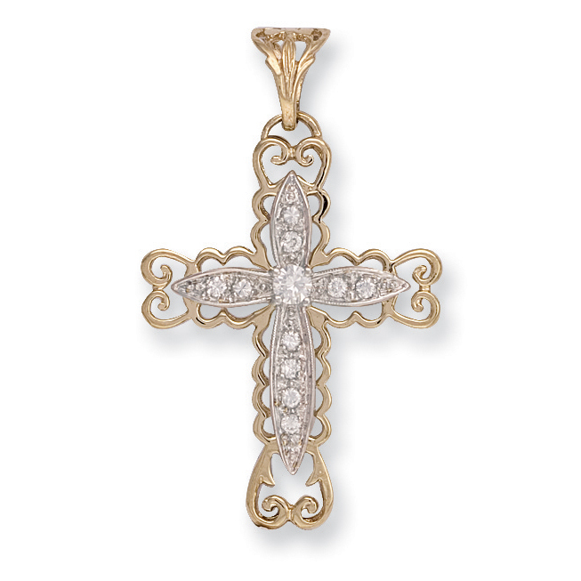 9ct Yellow Gold Fancy Pave Set CZ Cross Pendant 5.0g