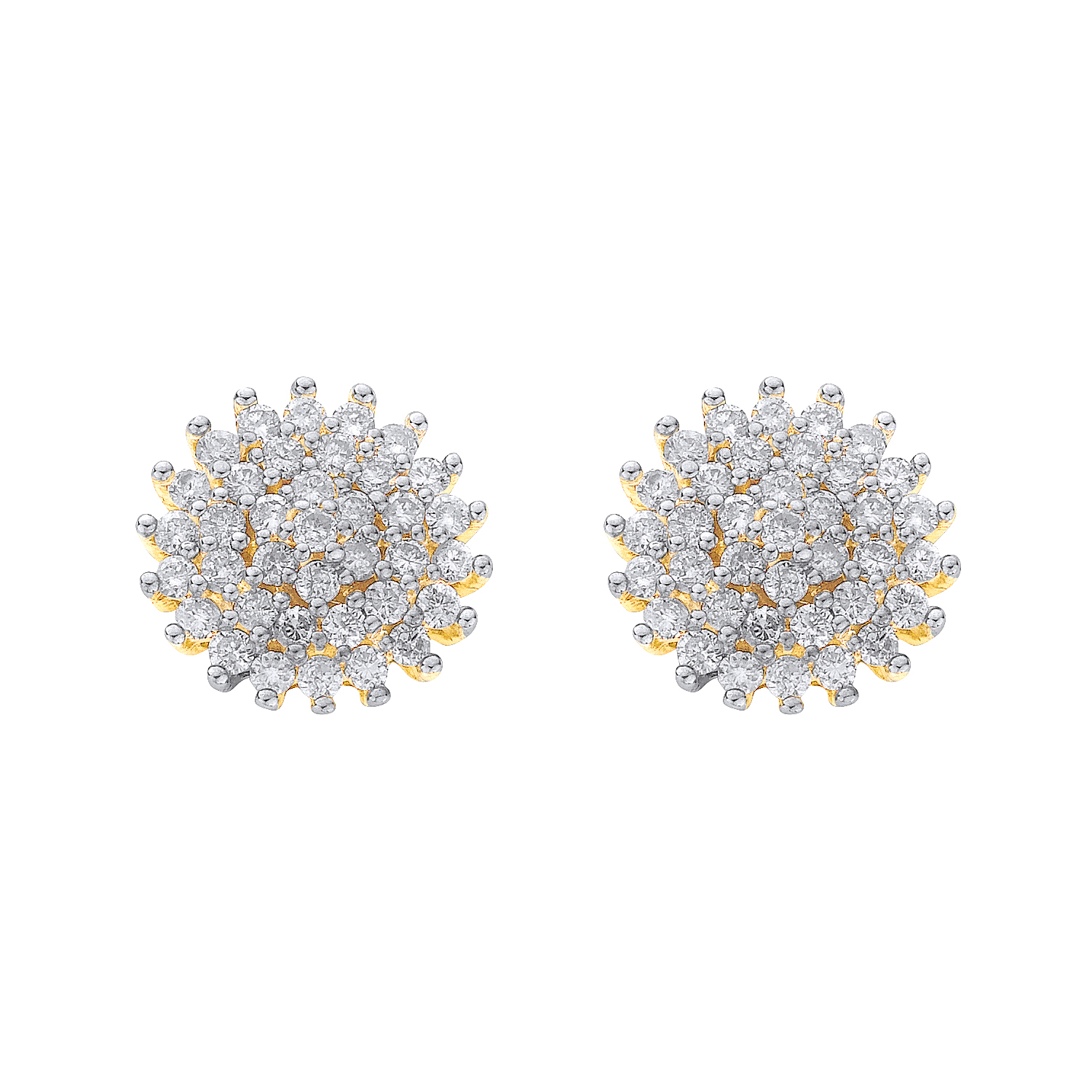 Diamond Cluster Stud Earrings, 9ct Gold, 1.00ct diamonds