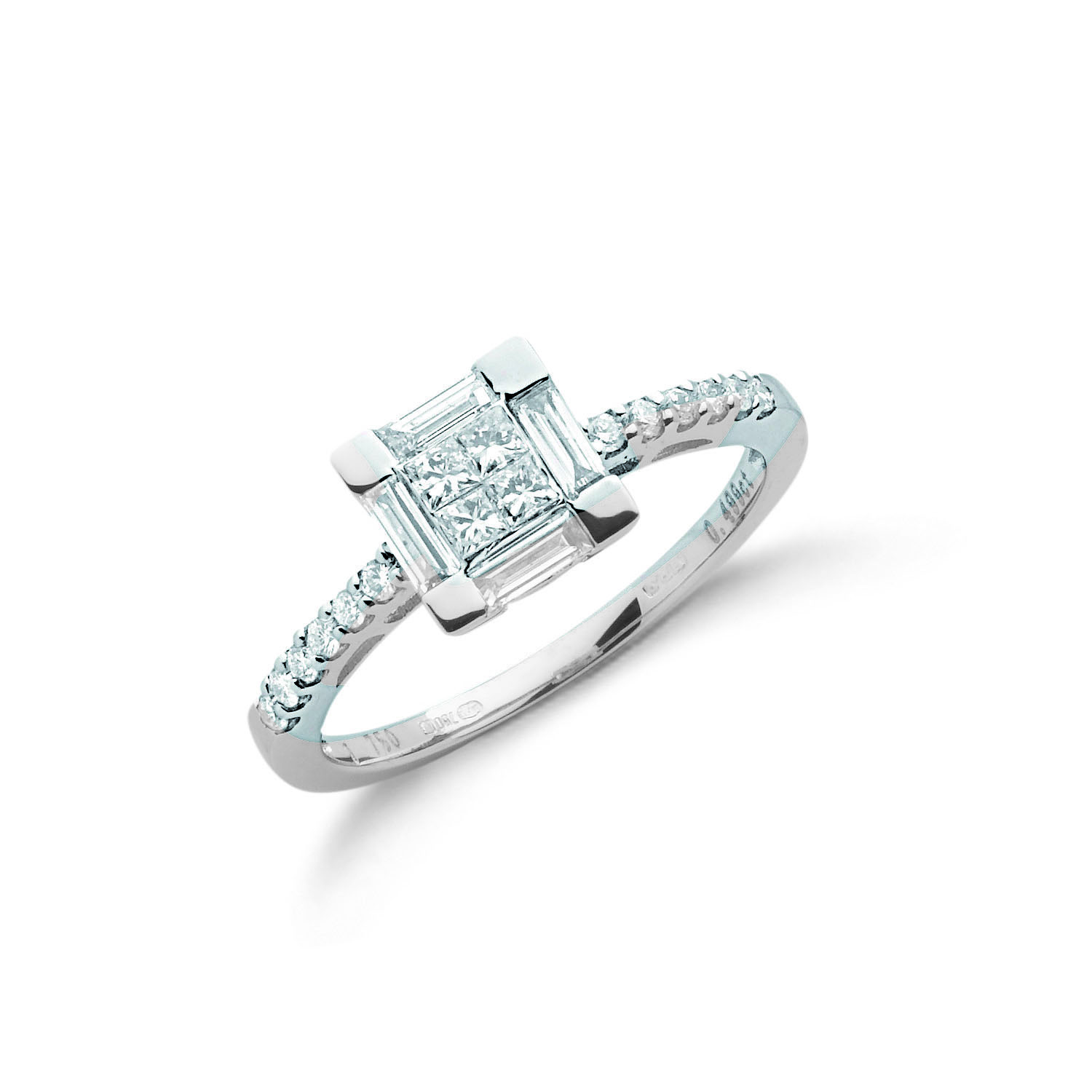 0.50ct TW Diamonds 18ct White Gold Ring with Princess & Baguette Cut Centre, G/H-VS