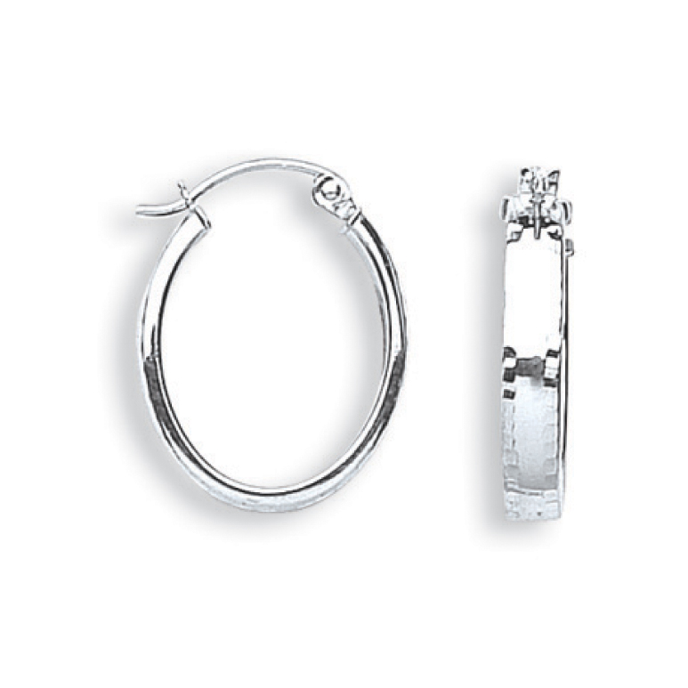 9ct White Gold D/C Oval Hoop Earrings 1.1g