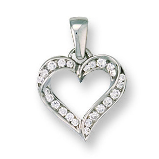 9ct White Gold CZ Open Heart Pendant 1.9g