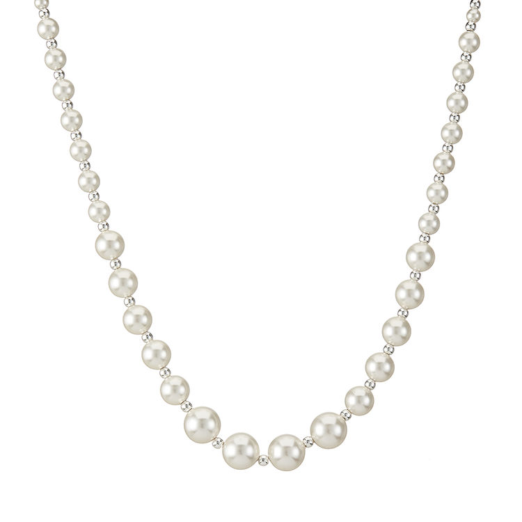 Silver Graduated Simulated Pearls Neckalce 18