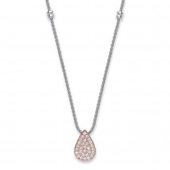 Sterling Silver with Rose Coated Tear Drop CZ 17" Necklace 4.9g