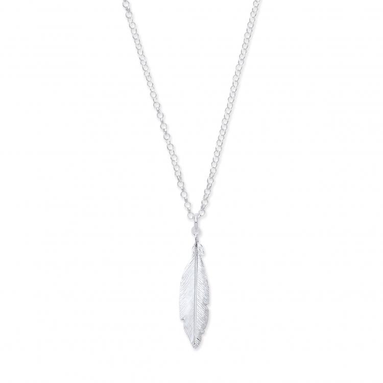 Sterling Silver Feather Necklace 16" + 2" extension 3.6g