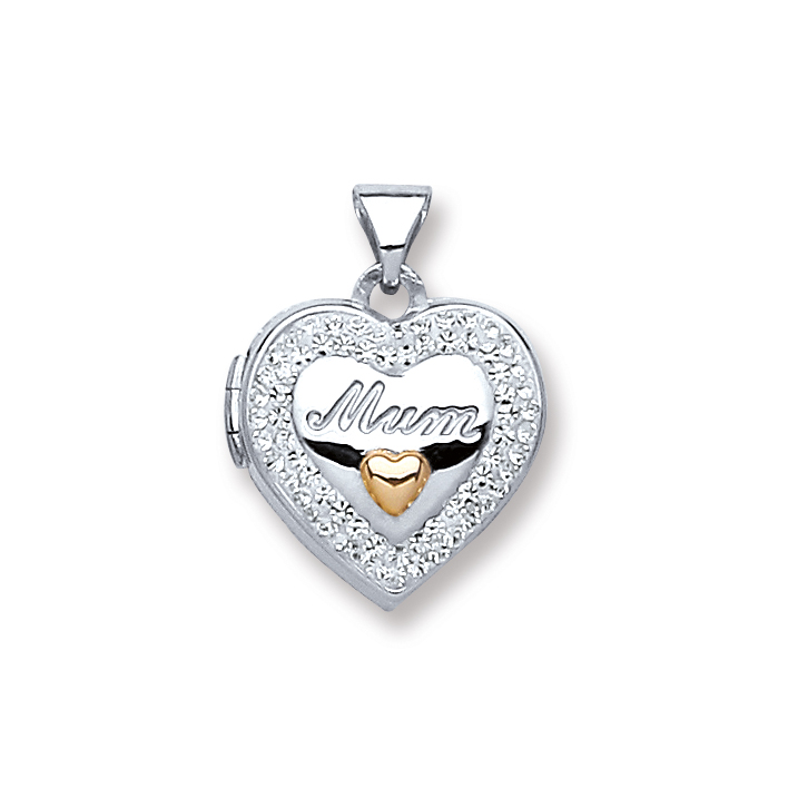Silver Heart Mum with Crystals Locket